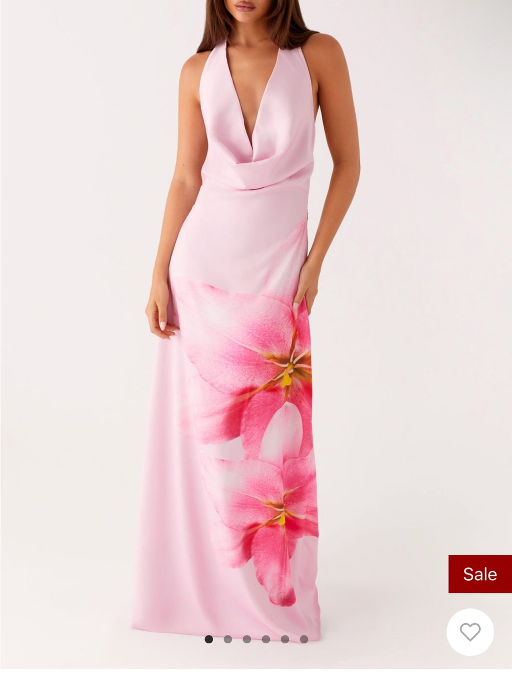 Sleeveless Pink Floral Cowl-Neck Maxi Dress